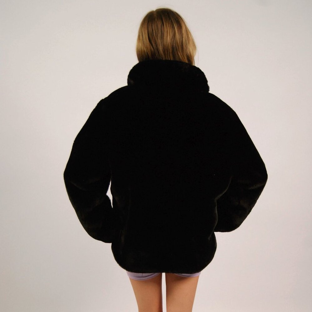Y2K Fur Coat (S) small black faux womens vintage soft bomber glam winter cool - Picture 3 of 8